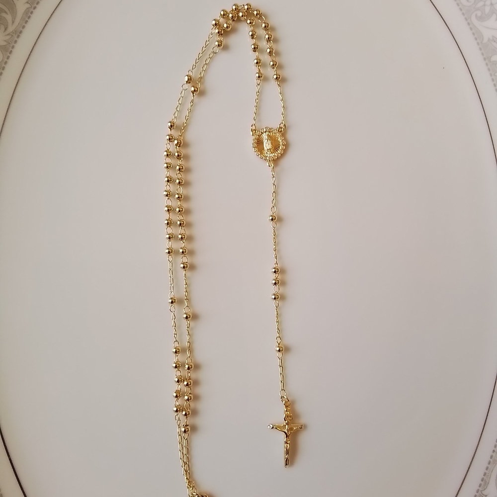 Pretty Bird Gold Beaded Necklace with Cross